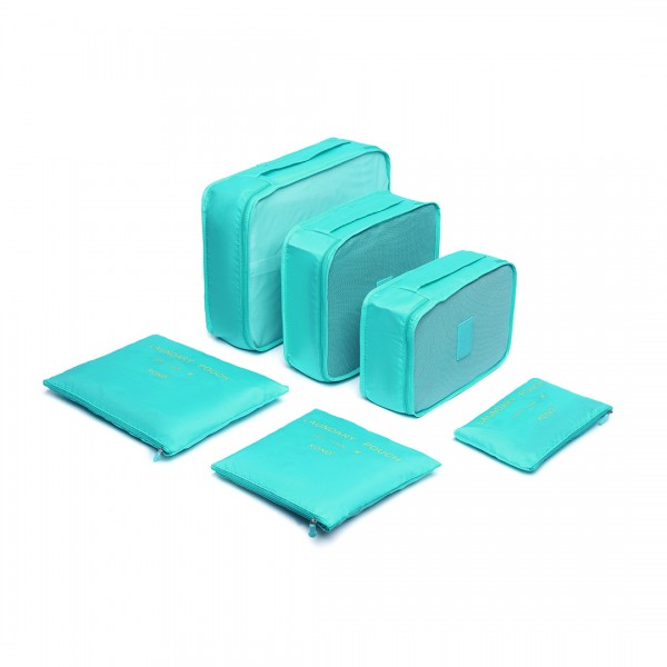 E2015 - Kono 6 Piece Polyester Travel Luggage Organiser Bag Set - Blue